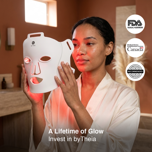 byTheia Advanced LED Facial Mask BTFM03 — FDA 510(k) cleared (K250830), Health Canada Medical Device Establishment Licensed, and dermatologist recommended LED light therapy mask