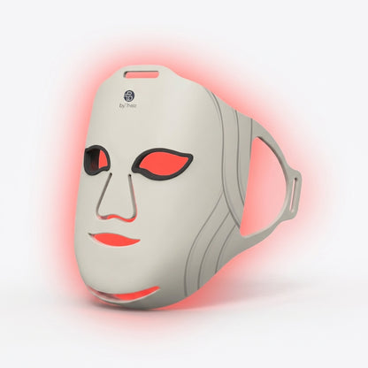 byTheia 5D Pro LED face mask angled view - premium liquid silicone conforms to every facial contour for maximum LED-to-skin contact and light absorption
