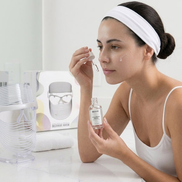 How to use byTheia 7 Colour LED face mask step 5 - apply serum and moisturiser immediately after LED session for enhanced absorption