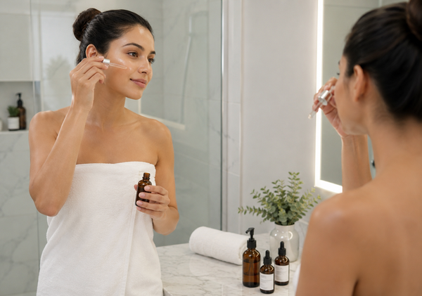 How to use byTheia LED face and neck mask step 5 - apply serum and moisturiser to face and neck immediately after LED session for enhanced absorption