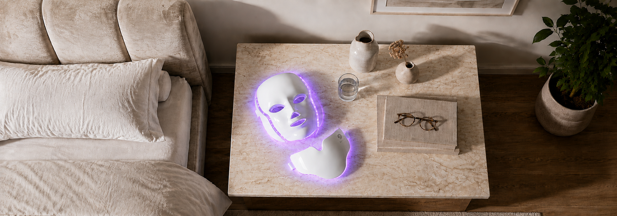 byTheia LED face and neck mask purple light mode - dual action anti-acne and collagen boosting combined treatment