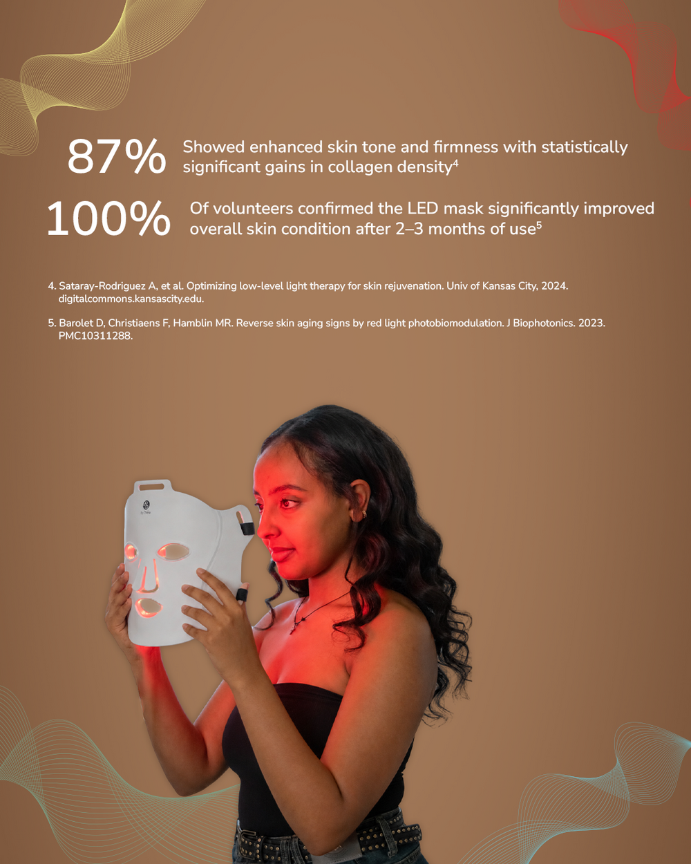 LED mask clinical evidence: 87% improved collagen density and skin firmness, 100% confirmed improved skin condition after 2–3 months mobile version