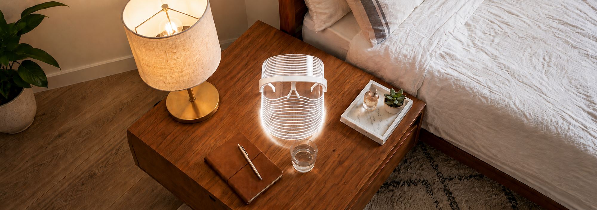 byTheia LED face mask white light mode — penetrates lower dermis to accelerate cellular regeneration and deep skin healing