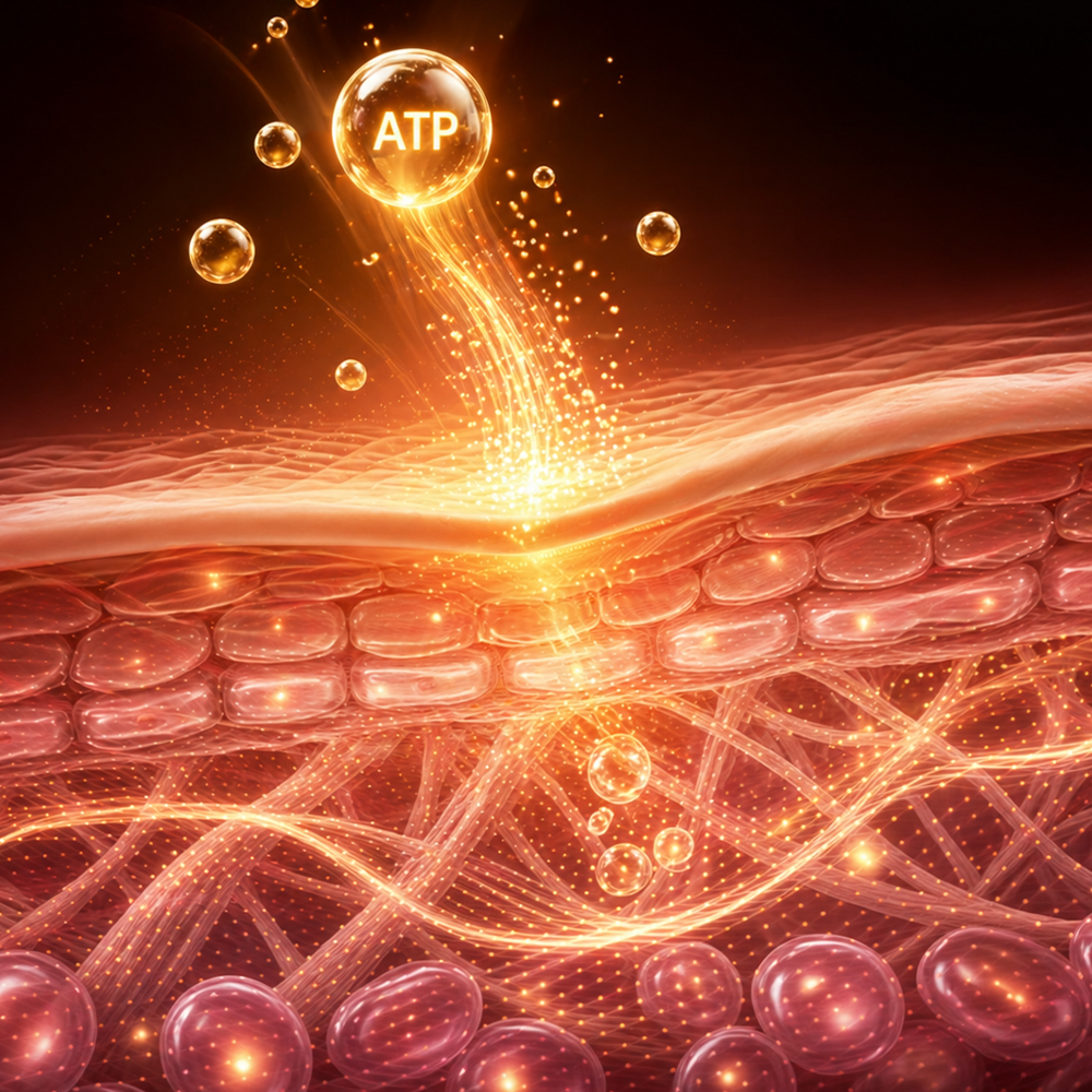Diagram of LED light therapy triggering collagen formation and skin renewal at the cellular level